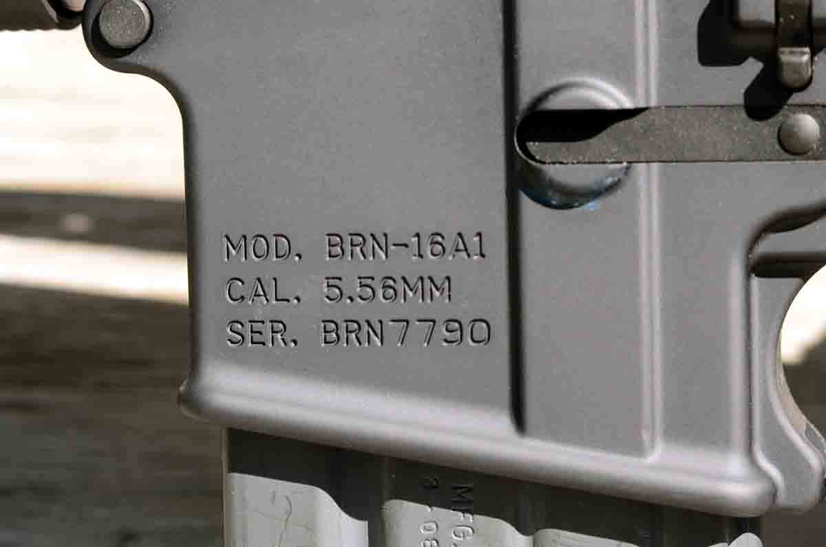 The BRN16A1 is caliber stamped for 5.56mm ammunition.